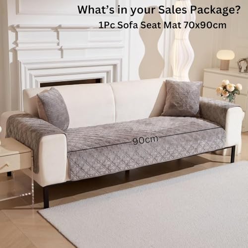Image of HOMETHREADS Innovative Premium Velvet Sofa Cover Mat with PVC Backing for Non-Slip Comfort | (Light Grey Clubs, 1 Seater Large| 70x90cm)