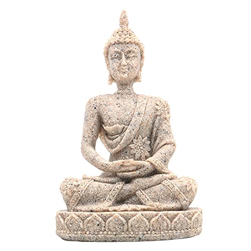 ANCLLO Buddha-Statue, Sandstein, handgeschnitzt, Mini Skulptur Buddha Figur in Sandstein Finish für Home Ornament Dekoration, #8134