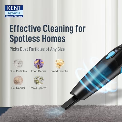 Image of KENT Dash Vacuum Cleaner | 600W | High Suction Power >16 kPa | Cyclone5 Technology and HEPA Filter | Bagless Design | Ideal for Floor, Curtain, Carpet, Sofa & Car | Black & Blue