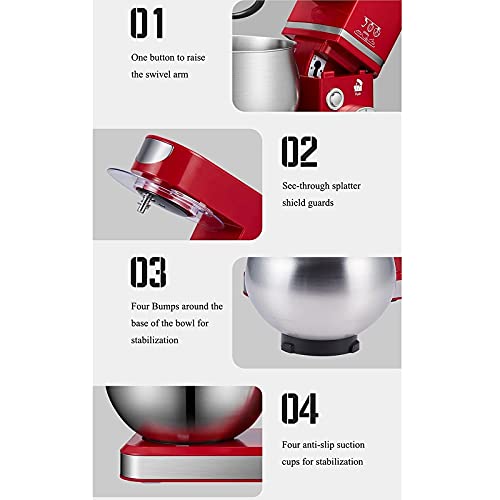 WanuigH Küchenmaschine Stand Mixer Creme Ei Whisk Mixer Kuchen Teig Brotmacher 5l Einfach Mischen (Farbe : Red, Size… – Bild 7