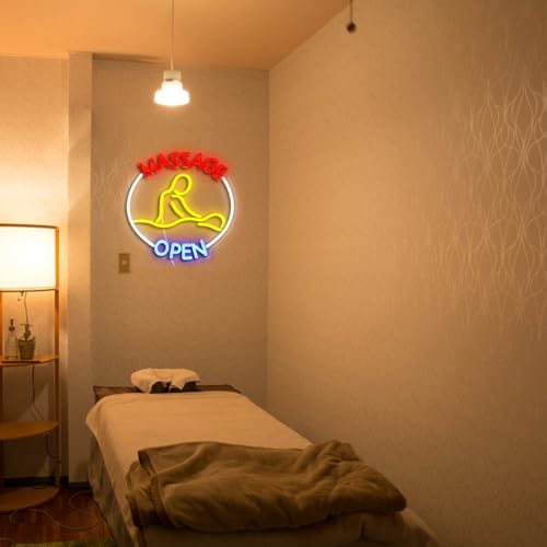 Image of Massage Open Neon Sign USB LED Massage Relax Pattern Neon Light for SPA Dimmable Switch Open LED Light Up Sign for Beauty Salon Physical Therapy Shop Business Wall Decor(12.6''*12.6'')
