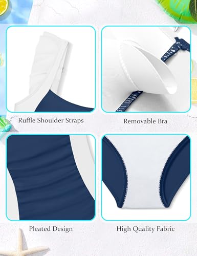 Image of Girls Swimsuit Ruffle Solid One Piece Bathing Suits 7-18 Years | Teen Bathing Suits for Girls Ruched Sleeveless Girls' Swimwear