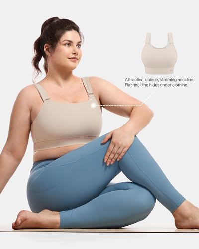 Image of Women's Sports Bra Wirefree Adjustable Medium-High Support Everyday Wear for Large Bust Plus Size with Removable Pads