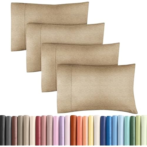 King Pillow Cases Set of 4 - Ultra Soft Pillowcase Covers - Heathered Tan