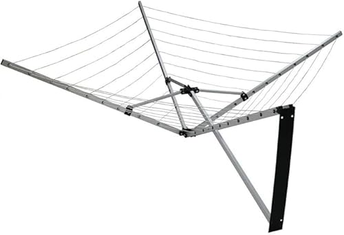 Night Zone Wall Mounted Rotary Clothes Airer, 26m Drying Space, 5 Arms, Aluminium, Foldable