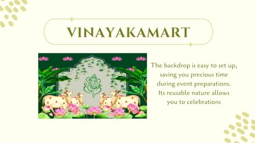 Image of vinayaka Backdrop Decoration | Lord Ganesha with Traditional Kamadhenu & Lotus Garden Pooja Background 5x8 Feet | varalakshmi Pooja Decoration
