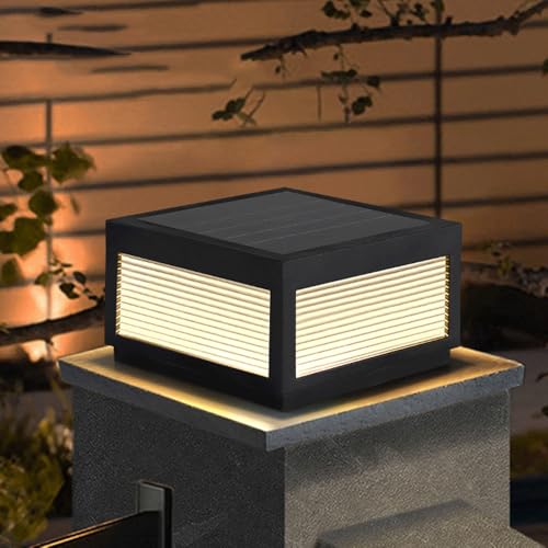 YVAMNAD Solar-Pfostenleuchten Den Außenbereich wasserdichte Zaunkappenleuchten LED-Sockelleuchten Solarsäulen-Säulenlampe Flache Oberfläche...