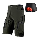 NUCKILY Men's Cycling Shorts, Mountain Bike(MTB) Short Pants with 3D Padded Underwear,Lightweight Loose-Fit Quick Dry Bicycle Clothling Dark Green