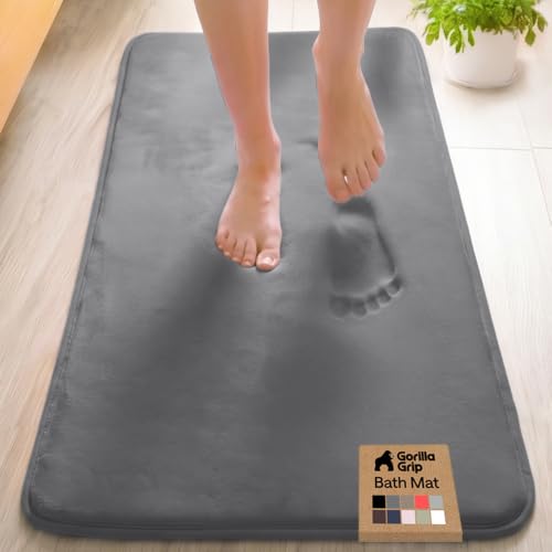 Image of GORILLA GRIP Memory Foam Bath Rugs, Soft Absorbent Velvet Bathroom Mats, Durable Dots on Underside, Machine Washable Bathmat, Carpet Rug Room Decor for Shower Floor, 48x24 Mat, Graphite Gray