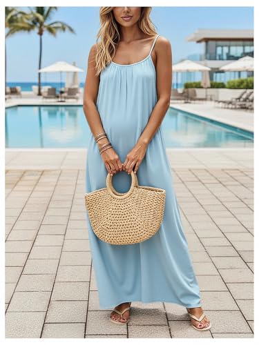 Image of SHENHE Women's Open Back Spaghetti Strap Beach Maxi Dress Loose Flowy Vacation Sundress
