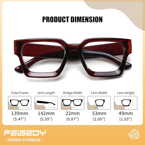 Image of FEISEDY Retro Blue Light Blocking Glasses for Women Men 90s Classic Rectangle Frame Thick Chic Computer Eyeglasses B2383R