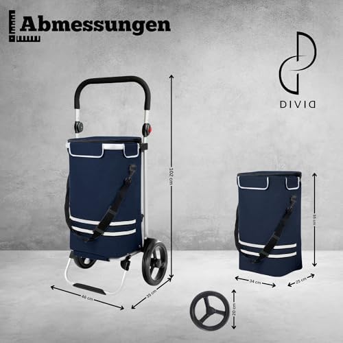 DIVID® Einkaufstrolley mit integrierter Sackkarre, 56LFassungsvermögen bis zu 50Kg belastbar,Klappbar,Umhängetasche und Kühlfach (Blau) – Bild 8
