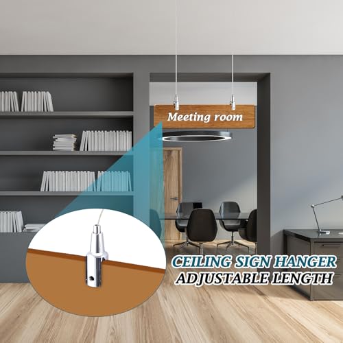 Image of Zonon 10 Pcs 6.5 ft x 1.5 mm Ceiling Sign Hanger, 66 lb Stainless Steel Picture Frame Wire Adjustable Suspension Cable Metal Clamp for Hanging Advertising Board LED Panel Light Billboards Paintings