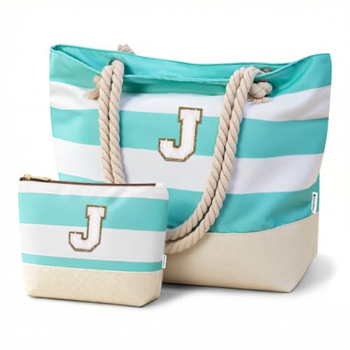 Image of Vavabox Initial Beach Tote Bag for Women, Water-resistant Travel Beach Bag Pool Bag Set, Birthday Gifts for Women Mom