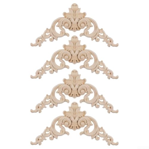MeevrgR Lot de 4 appliques d'angle en bois sculpté 20 x 20 cm – Appliques décoratives de style européen pour meubles, armoires, miroirs – Cadre en bois à peindre pour rénovation de maison
