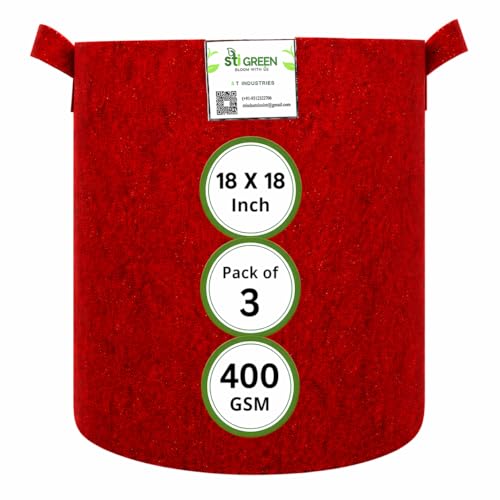 Image of Geo Fabric Grow Bags 18X18 Inch (Pack of 3) | 400 GSM UV-Protected Vegetable Plant Bag | Grow Bags for Terrace Gardening Maroon | Heavy Duty Plant Grow Bag