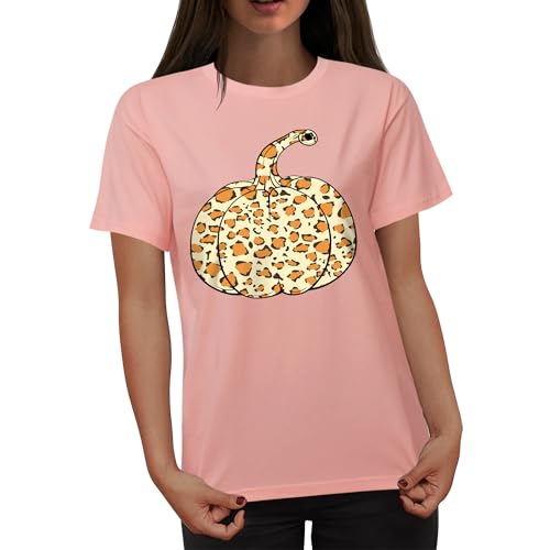 Thanksgiving Shirts for Women: Thankful Greatful Blessed Fall Pumpkin Short Sleeve Crew Neck T-Shirt