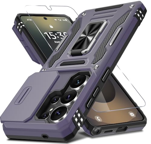 DEERLAMN Case for Samsung Galaxy S26 Ultra 6.9-Inch with Slide Camera Cover+Screen Protector(1 Pack), Rotated Ring Kickstand Military Grade Shockproof Protective Cover-Deep Purple by DEERLAMN - Used condition - US$9.52