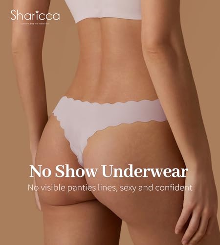 Image of SHARICCA Womens Seamless Thongs No Show Underwear Soft Ribbed Invisible Panties Wave Edge Multi Pack