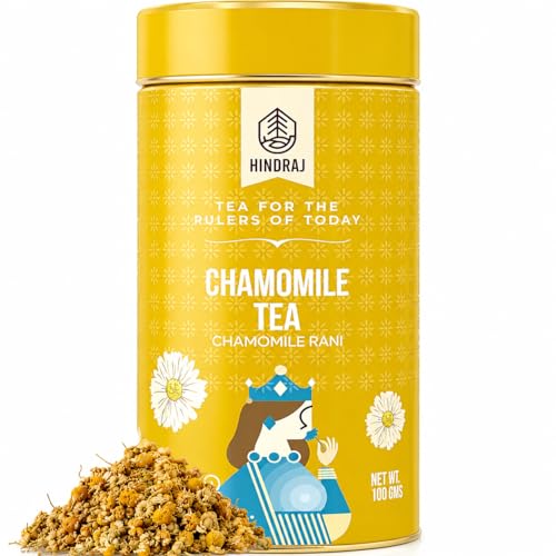 Image of Hindraj Chamomile Rani Herbal Green Tea 100 g Loose Leaves Organic, Refreshing Ice Tea, 100% Natural Ingredients, No Added Sugar Soothing & Cooling, Great for Hot & Cold Brews