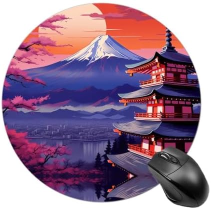 Mount Fuji Cherryflowers Japan Famous Landscape Mousepad Round Mousemat Desk Pad Desktop Protector Office Home Accessories image 5