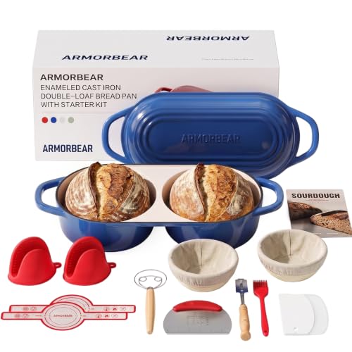 Image of Sourdough Bread Baking Kit with Double Loaf Cast Iron Bread Pan, Blue