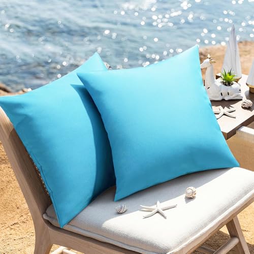WOKANI Outdoor Waterproof Pillow Covers 18x18 Set of 2 Decorative Patio Furniture Cushion Cases Outside Decor Couch for Garden Bench Porch Patio Tent Sofa, Sky Blue