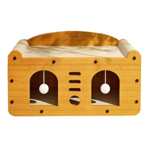 Wyazzivキャット猫爪研ぎ ハウス 階段 猫 爪研ぎハウス 大型 猫 ダンボールハウス おしゃれ 猫 爪研ぎ 段ボール 大きめ 猫ハウス 木製 夏 猫 爪研ぎベッド 屋内 爪研ぎ 猫 ダンボール キャットハウス 隠れ家 (51*27*30-C)