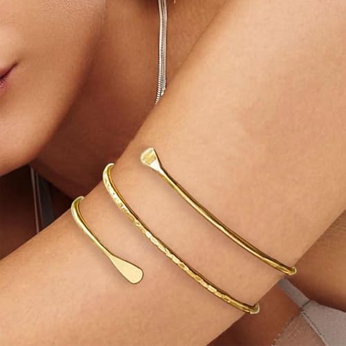 YVVLEE 6 Pieces Minimalist Gold Arm Cuff Bracelets Set Adjustable Coil Bangle Upper Arm Cuff Armband Jewelry Set for Women4