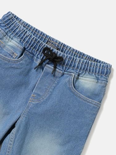 Image of Urbano Juniors Boys Mid Rise Regular Fit Washed Denim Jogger Jeans Stretchable