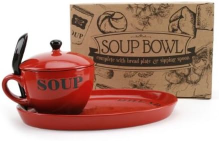 SOUP BOWL WITH LID PLATE AND SPOON HOT RED OR BURNT ORANGE (HOT RED)