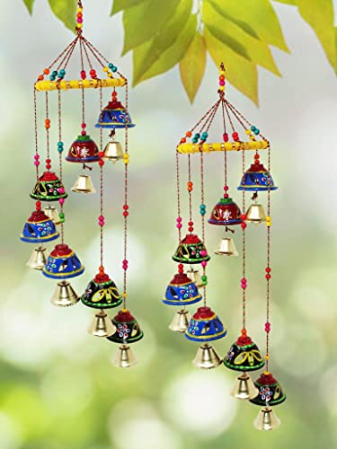 JH Gallery Handcrafted Rajasthani Colored Bell Hangings for Home Decoration Design Wall Hanging Decorative Showpiece (Jali Bells)
