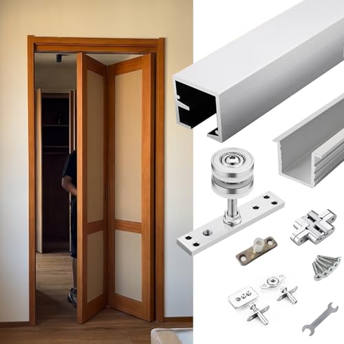 Binario per Porta Scorrevole Binario per Porta a Soffietto con Rulli di Regolazione Della Rotazione, Kit di Ferramenta per Binario per Porta Scorrevole per Impieghi Gravosi(21inch/53cm)