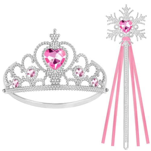 HOTUT Juego de accesorios de vestir de princesa Elsa, corona de tiara y varita mágica de hadas, accesorios de vestir de princesa para niñas, fiesta de cumpleaños