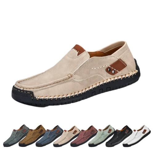 Mocasines de cuero para hombre: zapatos planos sin cordones ligeros
