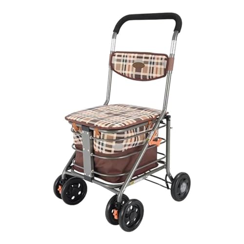 JVXYORENS ショッピングトロリー, 高齢者用歩行器ショッピングカート、座席付き、4輪ブレーキ、高さ調節可能なアームレスト