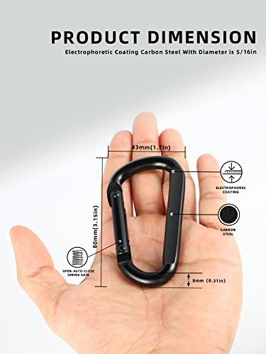 Delswin Heavy Duty Caribeaner Carabiner Clip - 900Lbs, 3" Caribeener Clips D Shaped Spring Hooks For Hammocks, Camping, Hiking, Dog Leash, Keychains, Outdoors And Gym, Black, 2 Pcs #TOP3