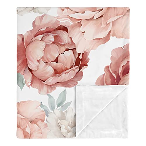 Image of Sweet Jojo Designs Blush Pink Boho Shabby Chic Floral Girl Soft Baby Blanket Receiving Security Stroller Swaddle for Toddler Newborn Infant Kids Travel Minky Off White Bohemian Vintage Flower Elegant
