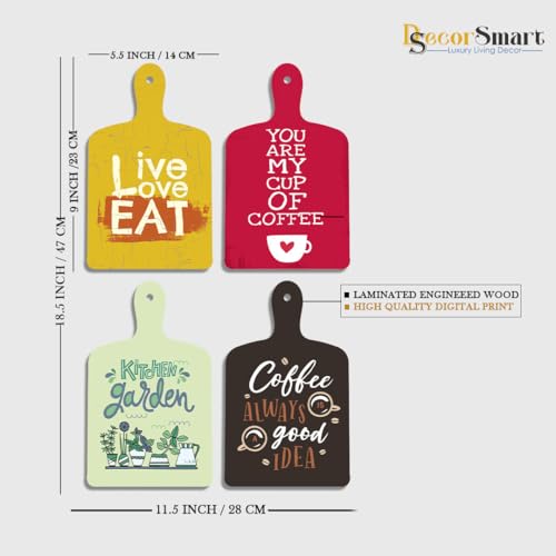 Image of Decor Smart Live Love Eat Coffee Quotes Wooden Wall Hanging Set of 4 | Cafe Decor | Food Lover Home Art | Decorative Modern Handcrafted Artwork | MDF Wall Sign Art for Decoration (DWA 5605)