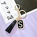 OKAICEN Fashion Cubic Zirconia Crystal Alphabet Initial Letter Keychain Black Tassel Pendant Key Ring for Purse Handbags Women Girl ('S')