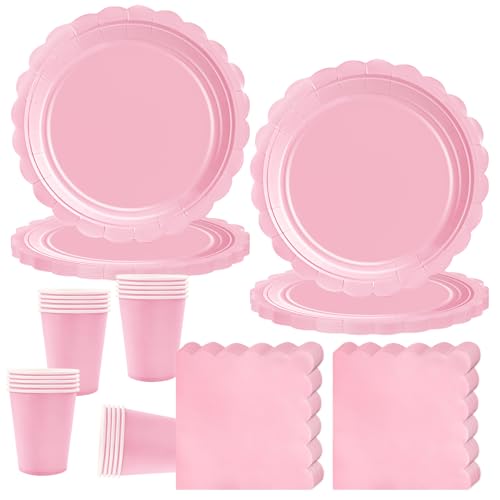 COLANANA Vaisselle de Fête Anniversaire Enfant,Rose Clair Anniversaire Vaisselle Set Avec Assiette Tasses Serviettes pour Baby Shower Anniversaires Mariage Party(20 invités)