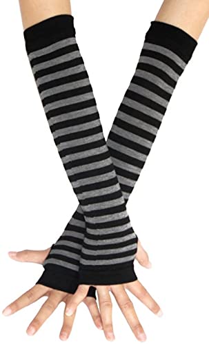 Image of Women's Long Knitted Fingerless Gloves Thumbhole Stretch Arm Warmers | Stretchy soft knitted arm warmers for women, comfortable thumbhole design, ideal daily winter hand sleeve accessories