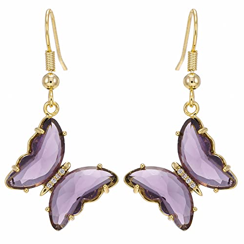 Dainty Butterfly Drop Dangle Earrings Butterfly Cubic Zirconia Glass Gold Plated Hypoallergenic Earrings Cute Charms Dangling Stud Earring For Women