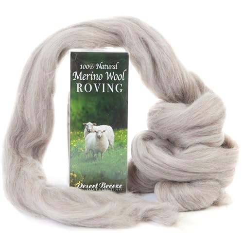 Image of Desert Breeze Distributing 100% Natural Merino Wool Roving - Premium Combed Top Merino Roving Wool - Tapestry, Spinning, Wet Felting & Needle Felting Supplies - 21.5 Micron - 1 oz, Color Taupe