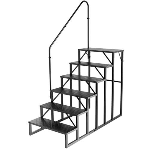 Image of RV Stairs 6 Step Ladder, RV Steps Anti-Slip, Hot Tub Steps with Handrail, 660 lbs RV Ladder for 5th Wheel RV, Mobile Home Stairs