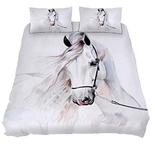 Eslifey Juego de ropa de cama de 3 piezas con diseño de caballo andaluz de acuarela para decoración de dormitorio con dos fundas de almohada