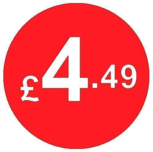 from 99p to £10 - Pack of 200 Red 20mm Price Stickers/Sticky Labels (Red £1)