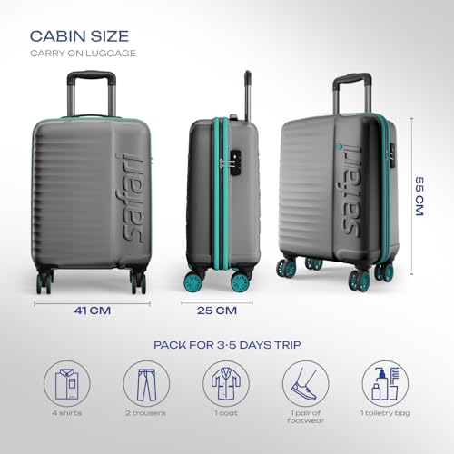 Image of Safari Cabin Insignia 8 Wheels 55cm Size Trolley Bag, TSA Lock, Hard Case Polycarbonate, 360º Wheeling Carry-on Luggage, Travel Bag, Suitcase for Travel, Trolley Bags for Travel, Gun Metal