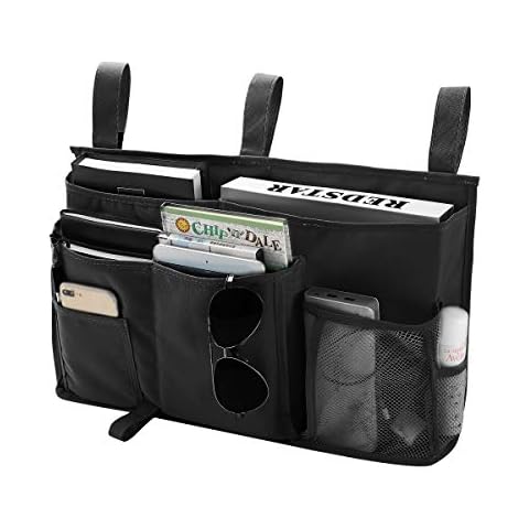 Bseash Bunk Bed Organizer, Bedside Caddy Hanging Bed Organizer Storage Bag 8 Pockets, for College Dorm Rooms Bed, Hospital Bed, Baby Bed Rails, 600D Oxford Cloth (Black) Cover