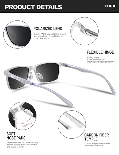 BIRCEN Mens Sunglasses Polarized UV Protection: Classic Shades for Men Driving Fishing with Al-Mg Metal Frame - Thumbnail 4